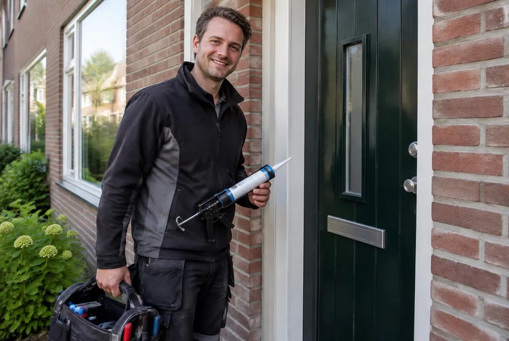 Vakman van Kitbedrijf Stolwijk bij de voordeur van een woning